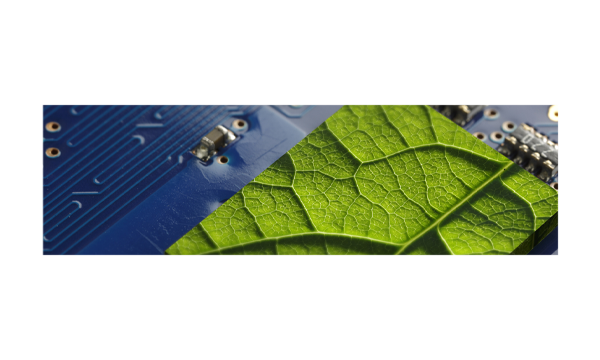 Microfluidic chips integrated with leaf patterns, symbolizing the fusion of environmental monitoring technology and nature.