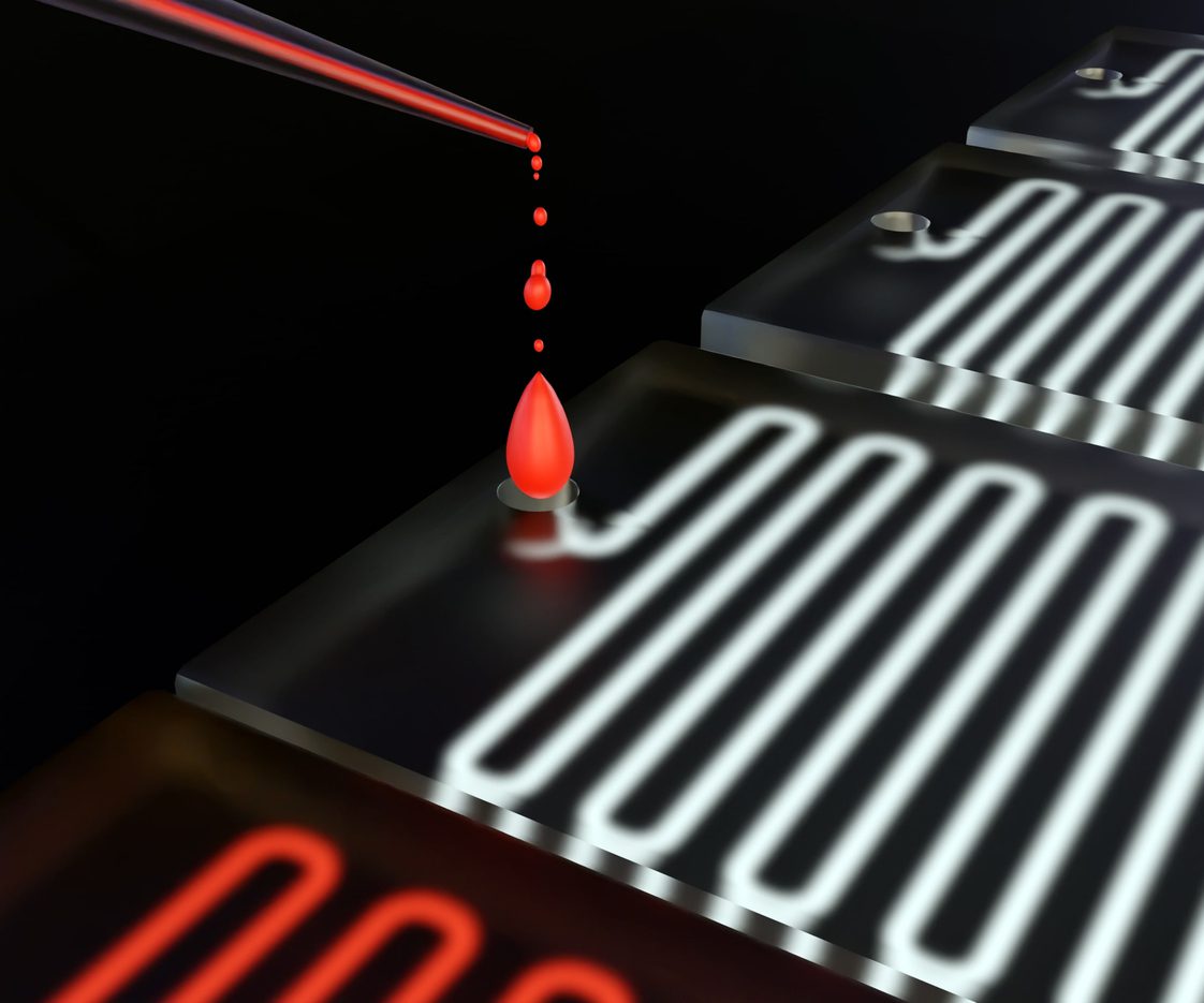 Future Trends in Microfluidics Market: A microfluidic chip with intricate channel patterns demonstrating innovative lab-on-a-chip technology applications.